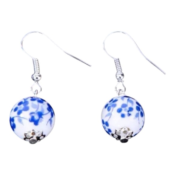 Chinoiserie Porcelain Dangle Earrings Pink+Green / Blue + White Grandmillennial - Picture 3 of 15